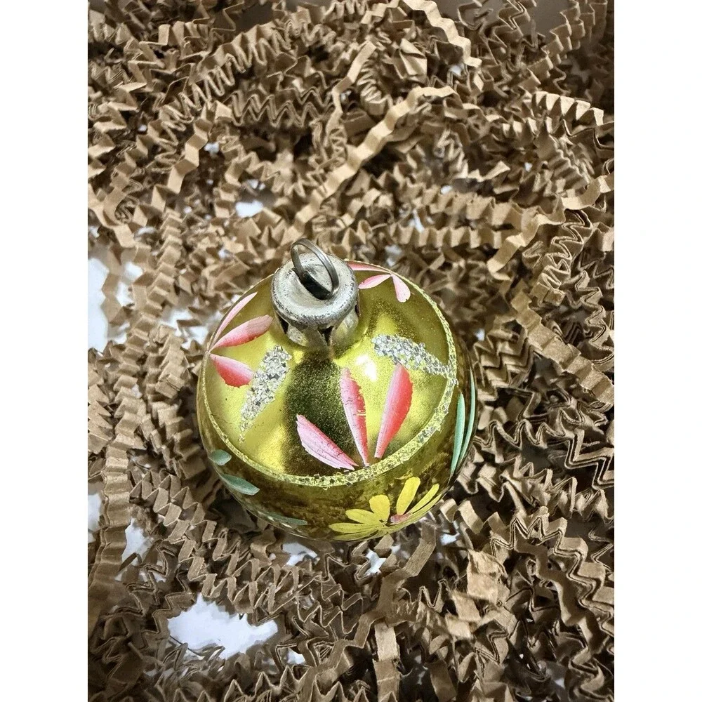Vintage Ukrainian USSR Glass Christmas Ornament Fir Tree Hand Painted 2”